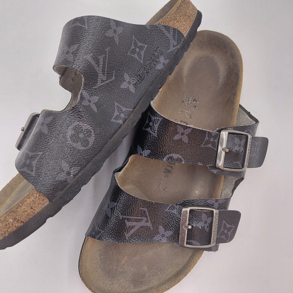 Birkenstock Arizona Sandals Custom Louis Vuitton Monogram Print Straps 41 Damage